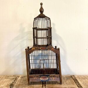 Leaning Birdcage Wooden and Wire Vintage Birdcage Poor Shape